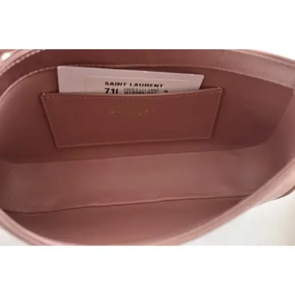 Saint Laurent Mini Le 5 A 7 Hobo Dragee Pink Satin Gold YSL Logo Top Handle Bag - Picture 16 of 16